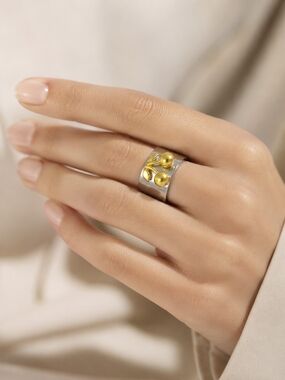 Two-Tone Cherry Accent Wide Band Ring - Gold & Silver
